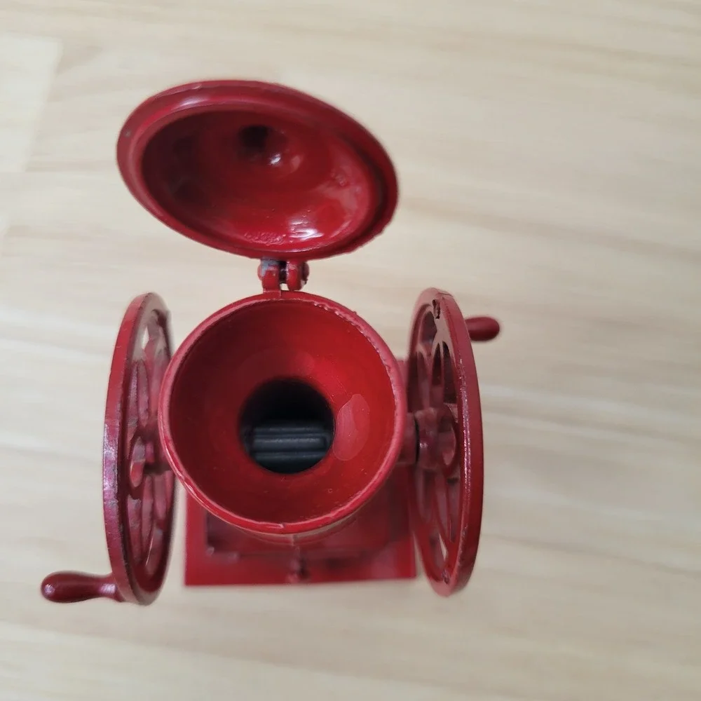 Vintage Die Cast Metal Coffee Grinder Pencil Sharpener Red Miniature Hong Kong